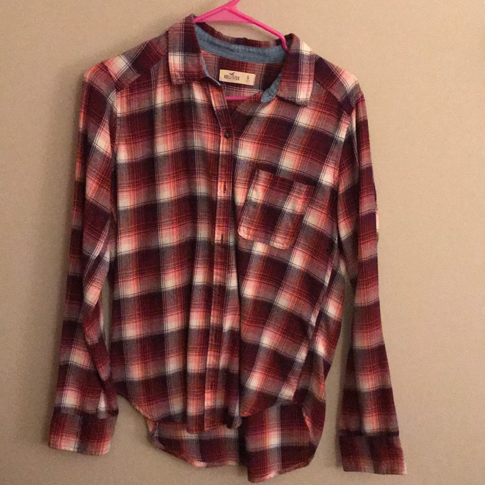 Pink and maroon plaid button down